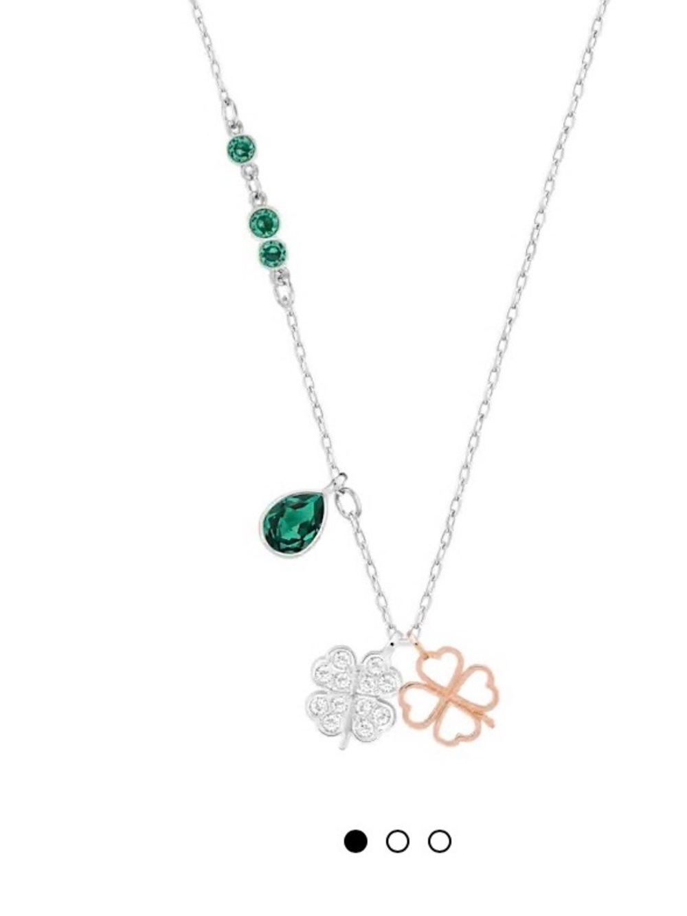 Women's Silver & Rose Gold Clover Pendant Necklace with Emerald Stones